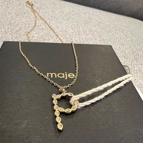 NEW Maje Rhinestone P initial gold necklace - Picture 9 of 10